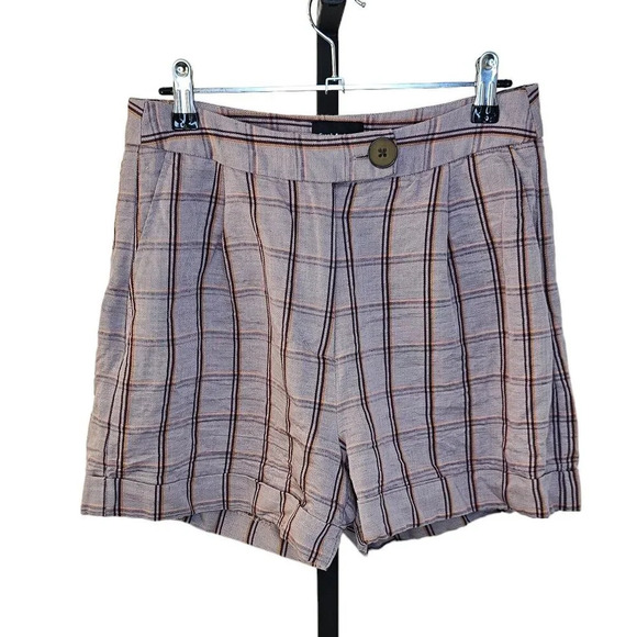 Frank & Oak Womens Linen Lyocell Plaid High Rise Shorts Size 4 - Picture 1 of 8